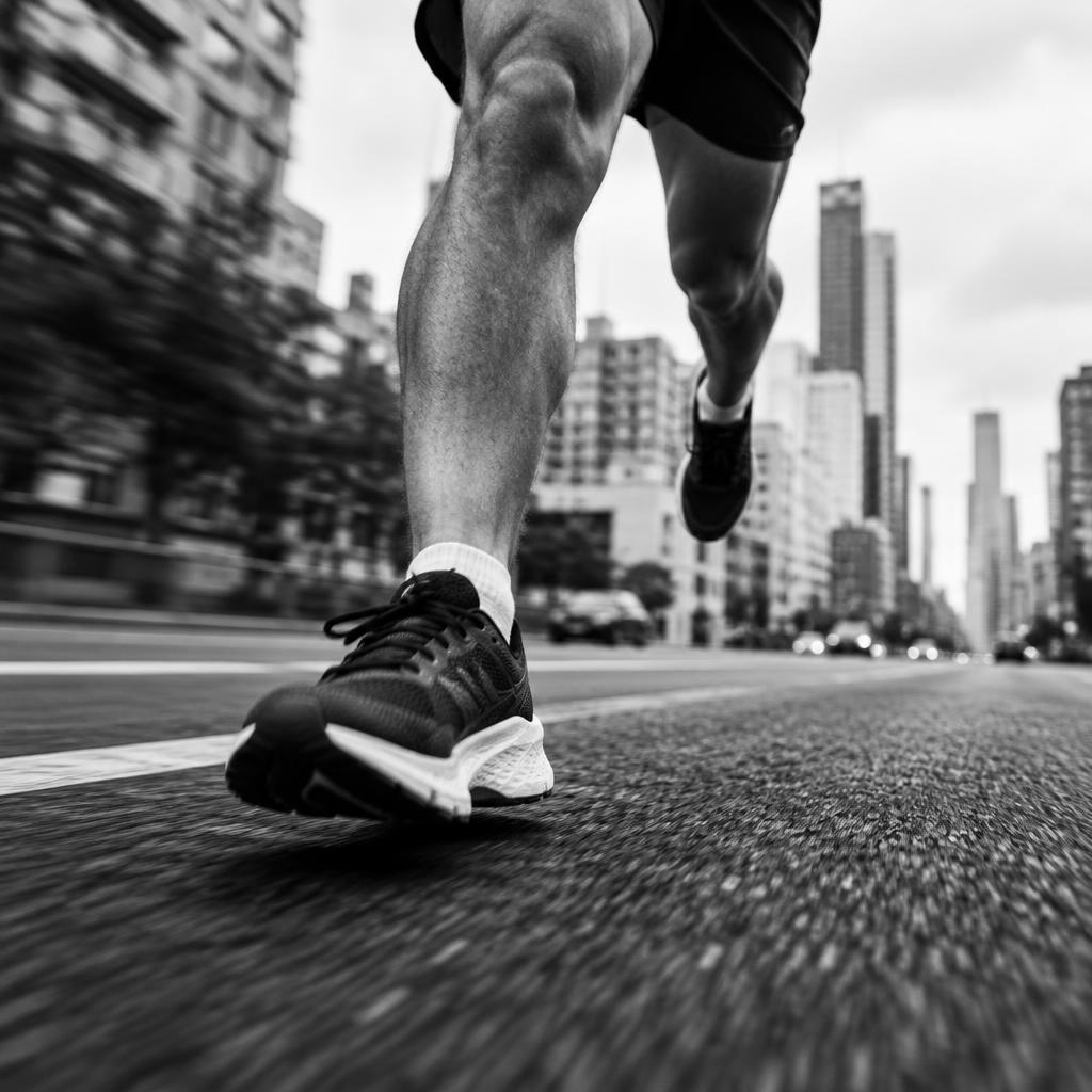 Running shoes striking the pavement